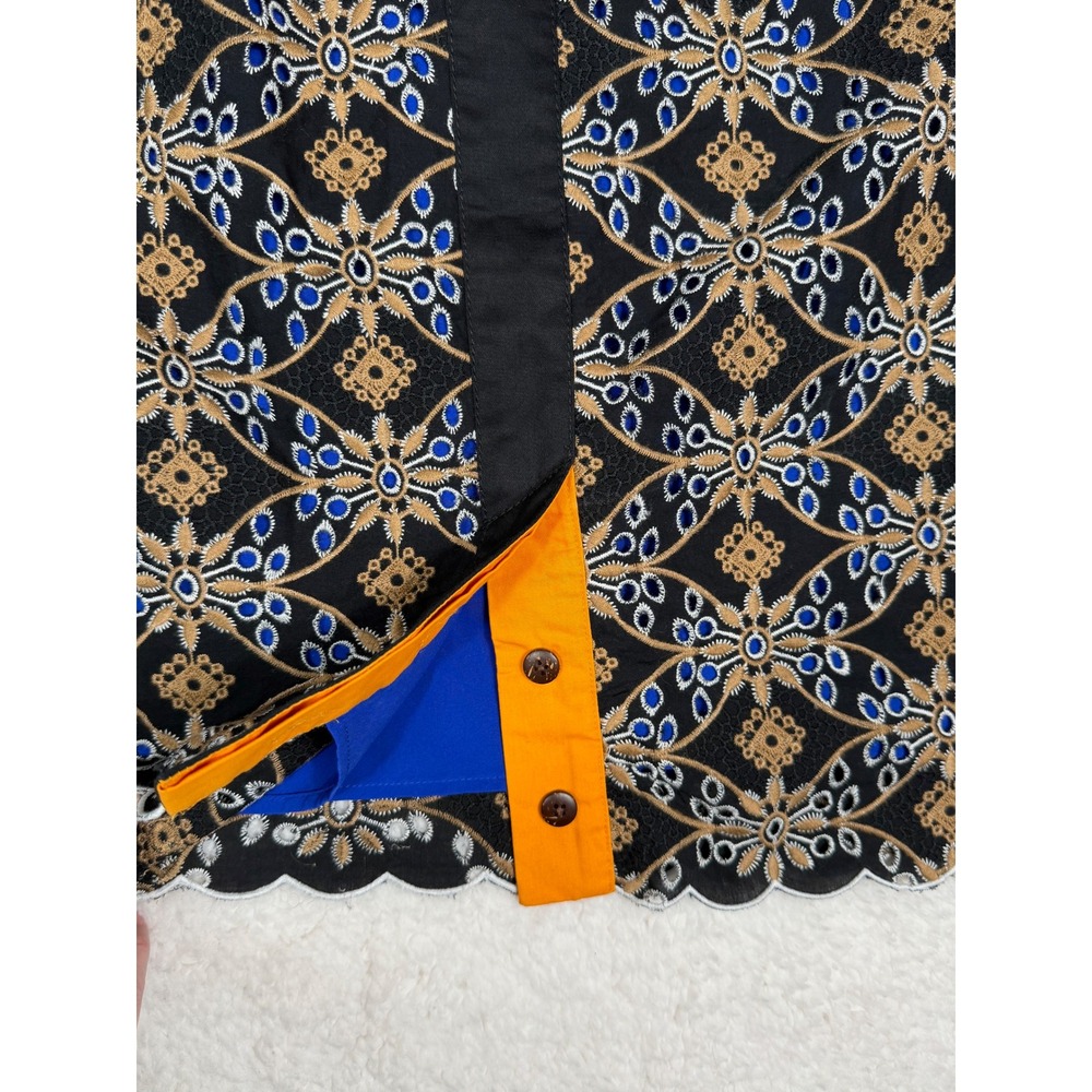 Anthropologie HD in Paris sz 4 Cutwork Column Geo Dress Black Gold Blue Lace - Picture 7 of 12